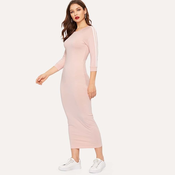 

Raglan Sleeve Striped Bodycon Dress