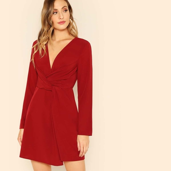 

Plunging Twist Surplice Dress