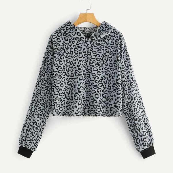 

Leopard Print Crop Teddy Hoodie
