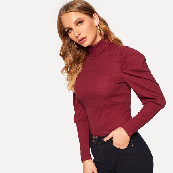 

Rolled Neck Leg-of-mutton Tee