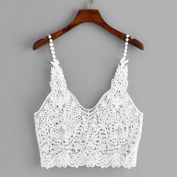 

Crochet Sheer Guipure Lace Cami Top