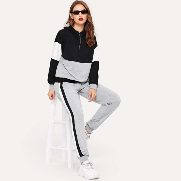 

Colorblock Heathered Grey Panel Sweatshirt and Pants Set