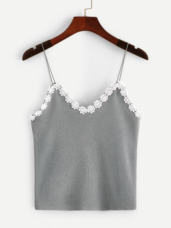 

Lace Trim Cami Top, Grey