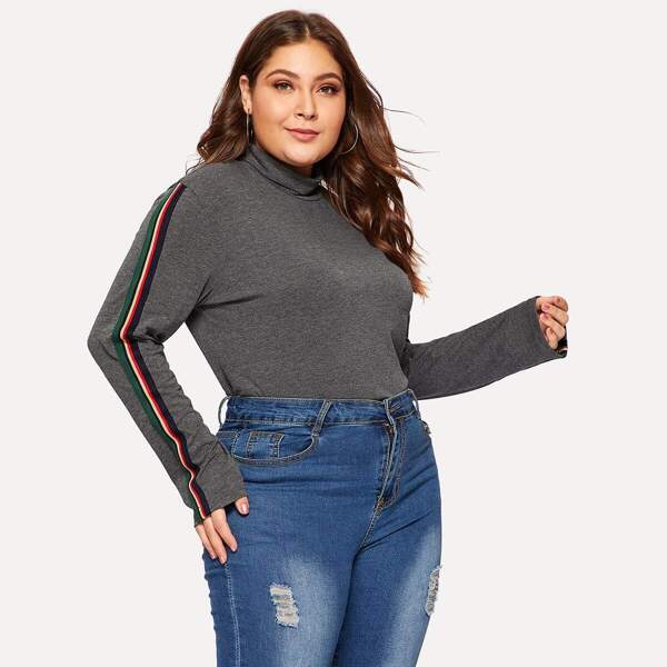 

Plus Contrast Tape Side Heathered Knit Tee