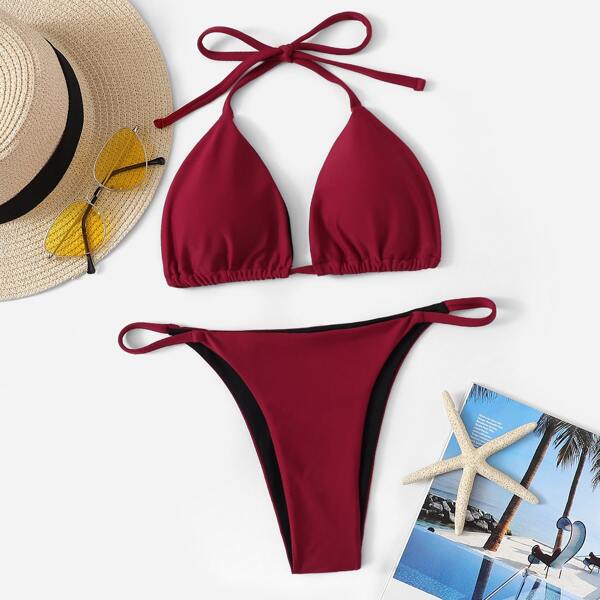 

Triangle Halter Top With Tanga Bikini Set