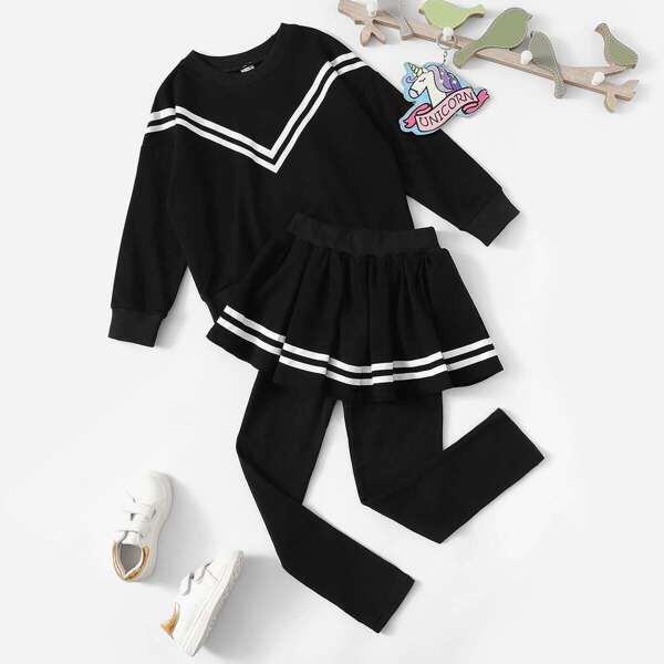 

Toddler Girl Contrast Chevron Top With Skirted Leggings