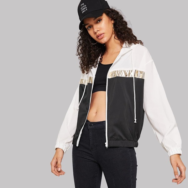 

Color-block Drawstring Hooded Jacket