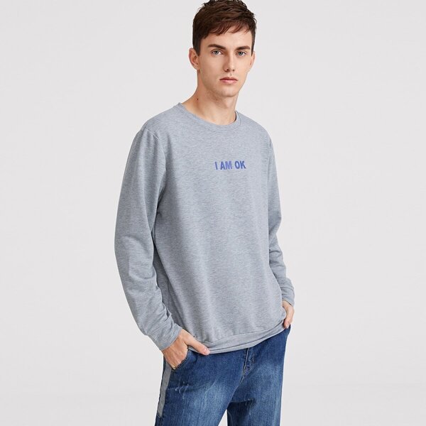 

Men Crew Neck Slogan Print Heather