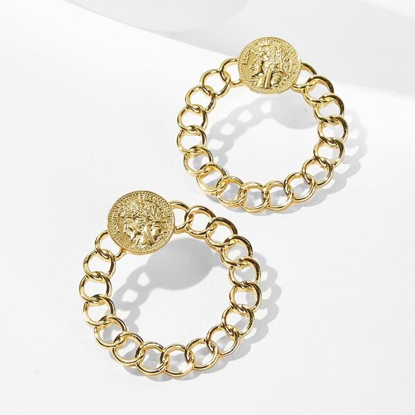 

Coin Decor Link Circle Hoop Earrings 1pair