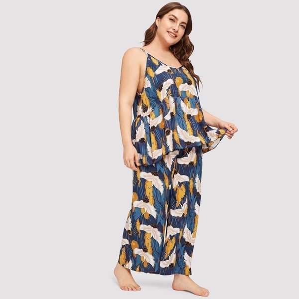 

Plus Crane Print Cami Pajama Set, Multicolor
