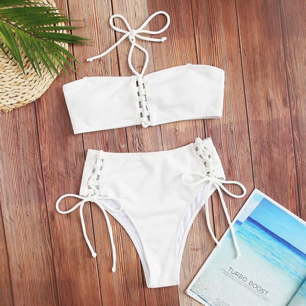 

Halter Bandeau With Tie Side Bikini Set