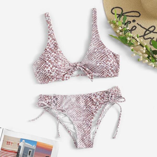 

Snakeskin Top With Tie Side Bikini Set