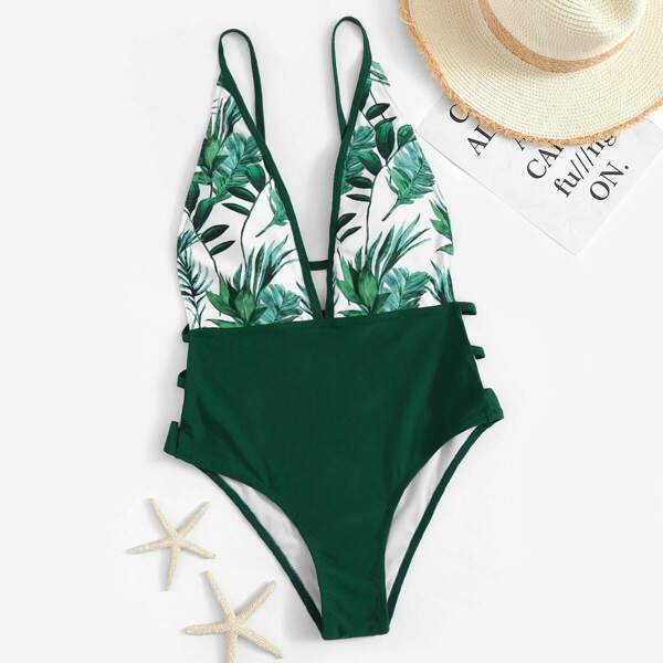 

Random Plant Backless One Piece Swimwear