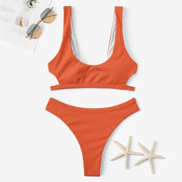

Cut-out Detail Top With Cheeky Bikini Set