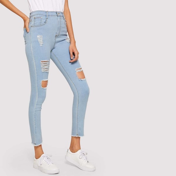 

Ripped Raw Hem High Waist Jeans