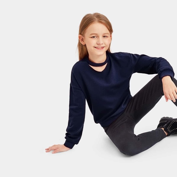 

Girls Choker Neck Drop Shoulder Sweatshirt