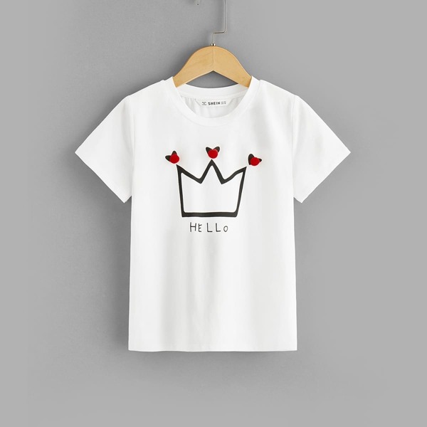 

Girls Pom Pom Detail Cartoon Print Tee