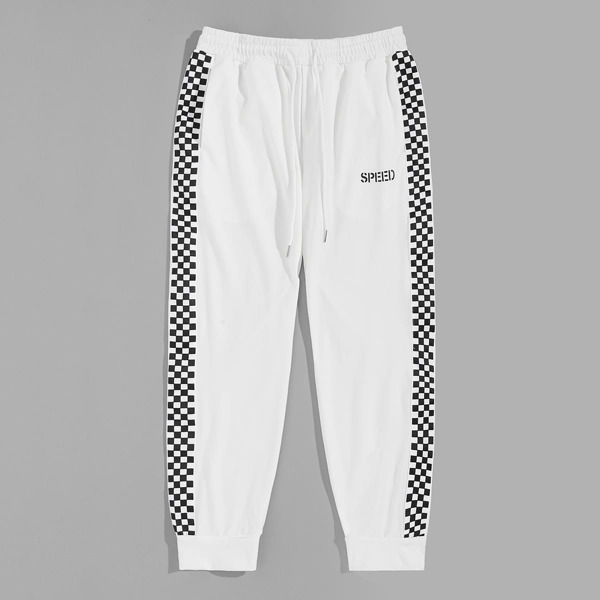 

Men Elastic Waist Side Grid Letter Sweatpants