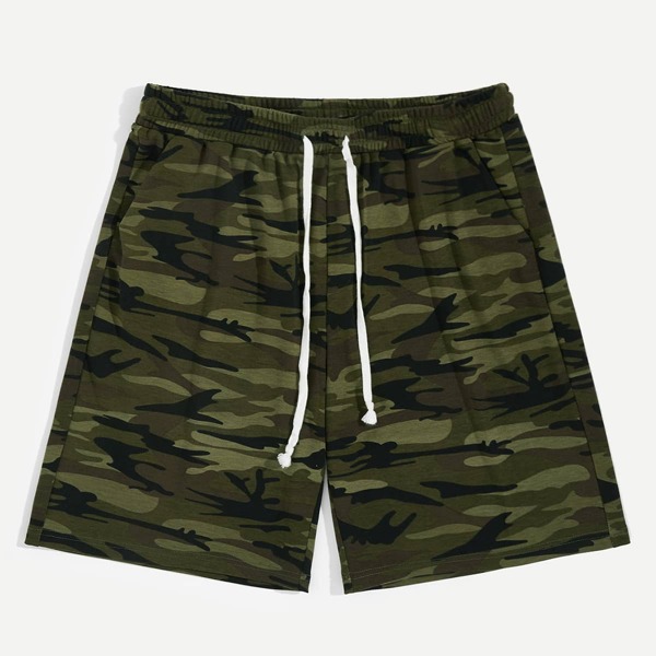 

Men Waist Drawstring Camo Print Shorts