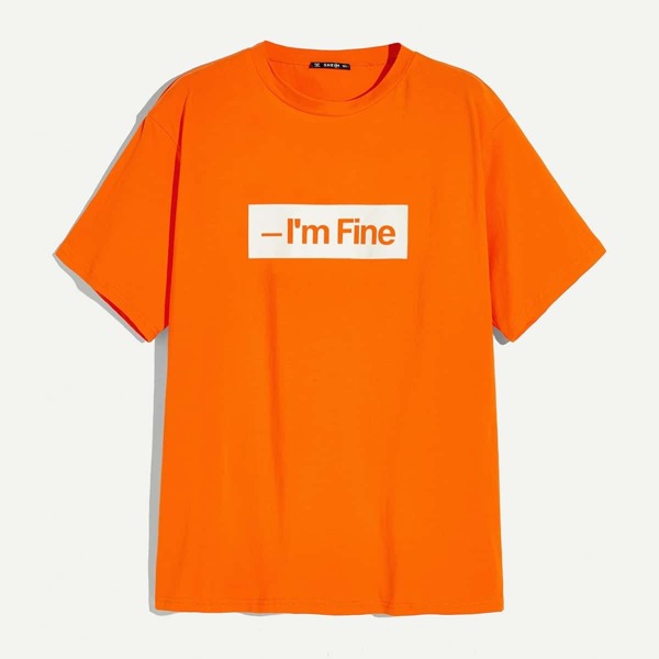 

Men Neon Orange Letter Graphic Tee, Orange bright