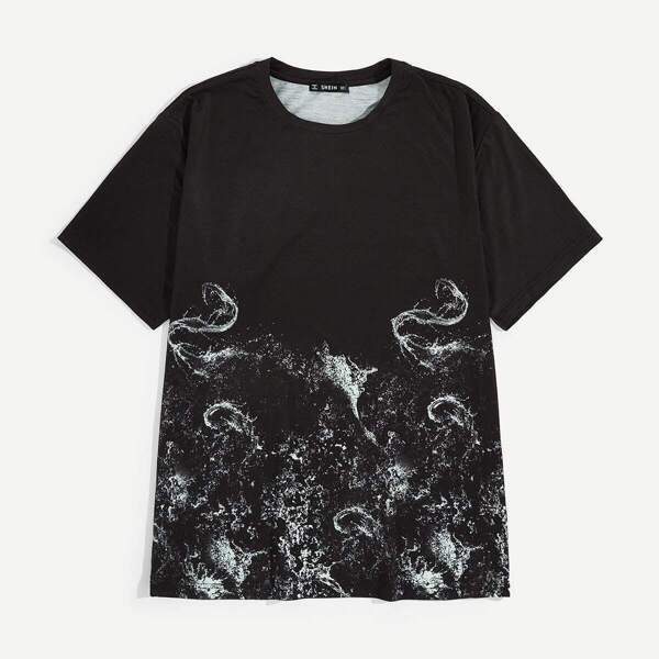 

Men Wave Print Tunic Tee