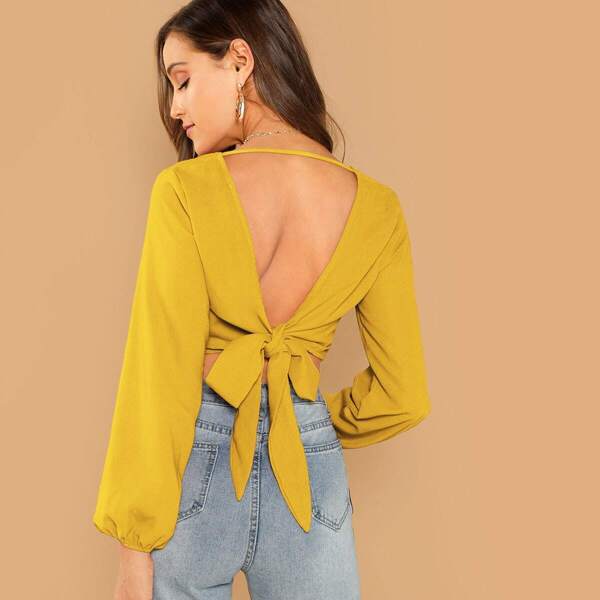 

Tied Open Back Wrap Crop Top