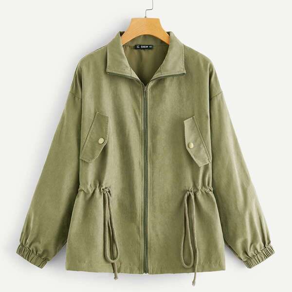 

Drop Shoulder Drawstring Waist Jacket