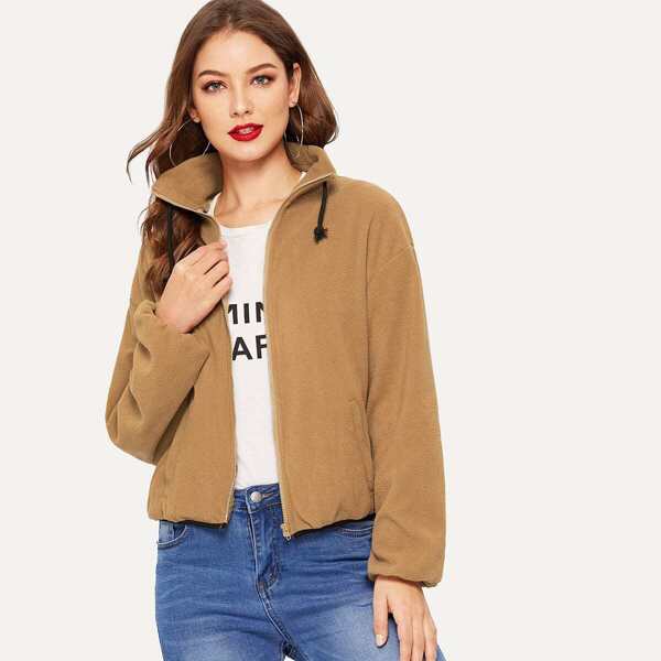 

Zip Up Drawstring Detail Teddy Jacket