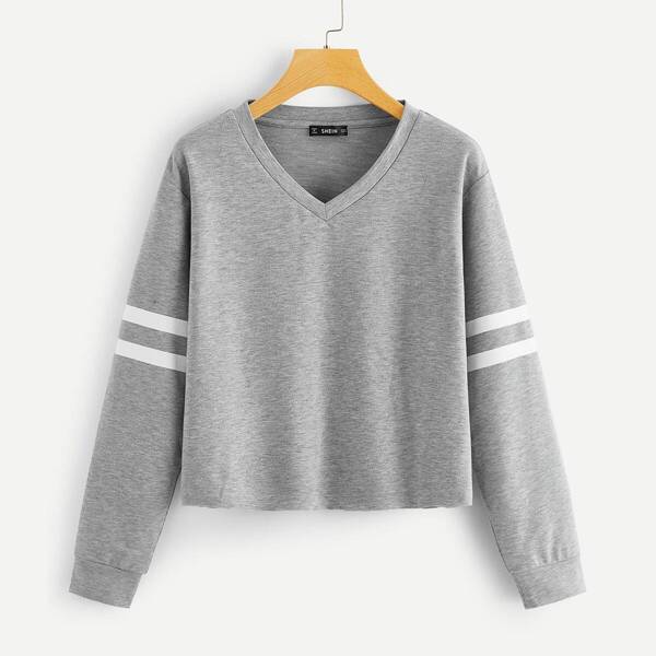 

Drop Shoulder V-neck Striped Pullover