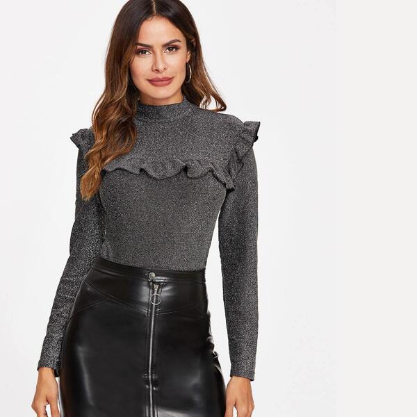 

Mock Neck Ruffle Leopard T-Shirt