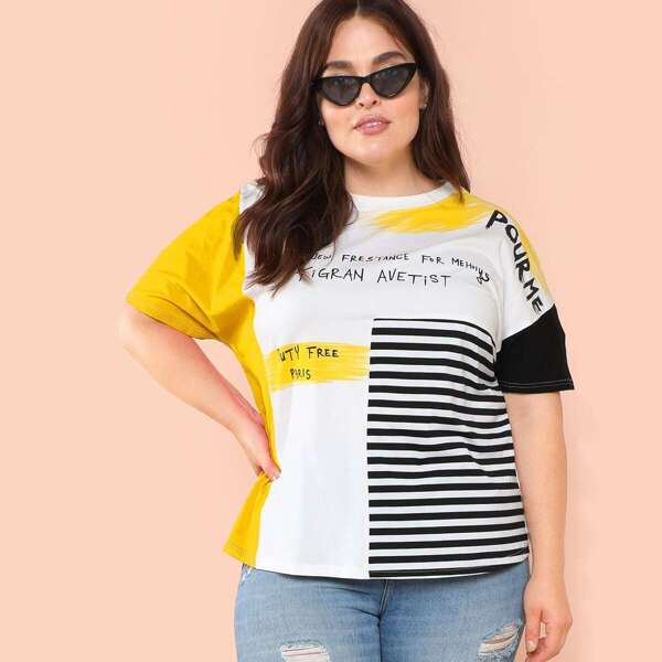 

Plus Letter and Striped Colorblock Tee
