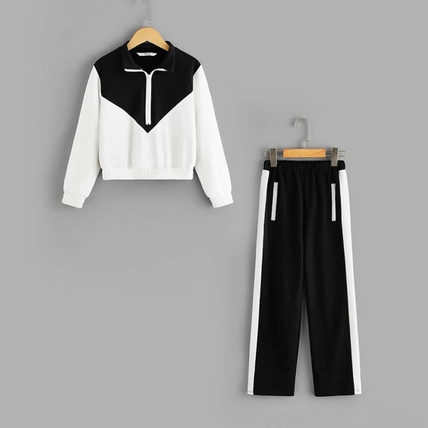 

Girls Color-Block Zipper Jacket & Pants Set
