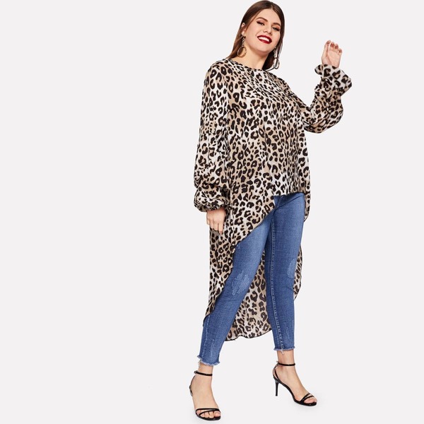 

Plus Cheetah Print High Low Blouse, Multicolor