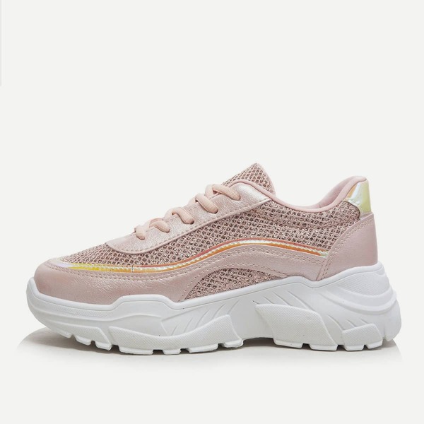 

Lace-up Mesh Chunky Sole Trainers, Pink