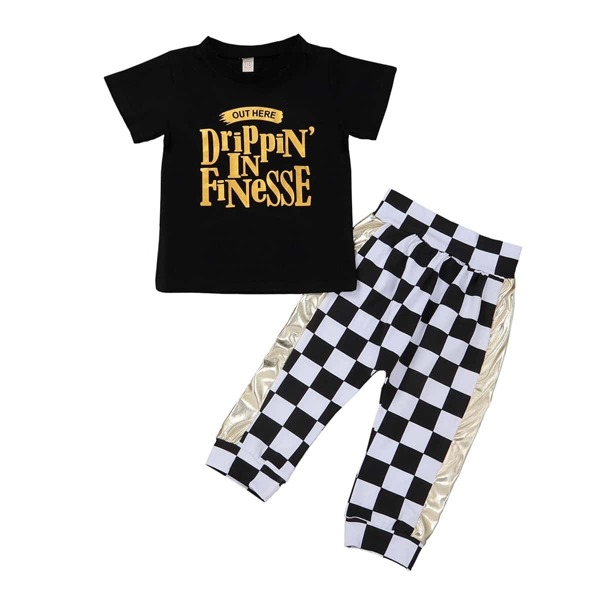 

Toddler Boys Metallic Letter Tee With Checkered Pants