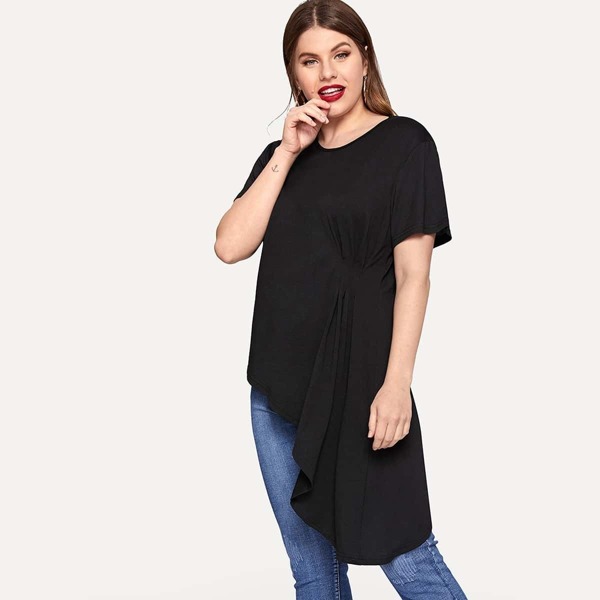 

Plus Solid Asymmetrical Hem Tee