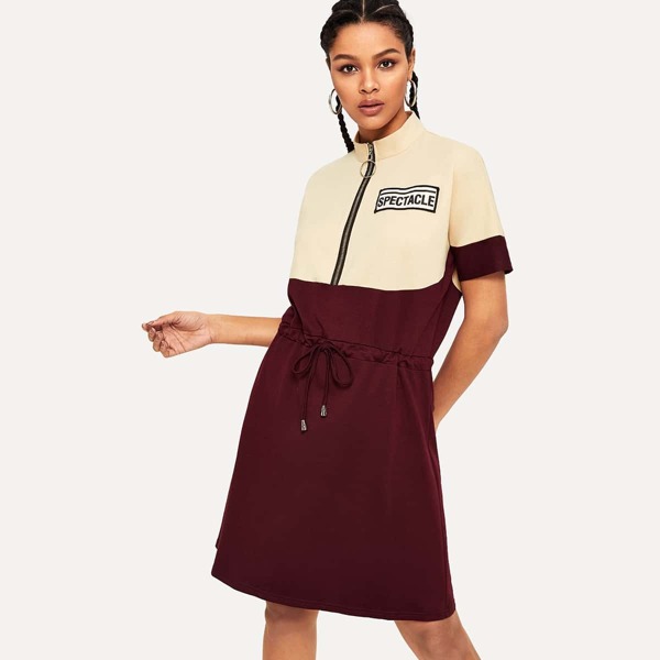 

Cut And Sew Zip Up Neck Sweatshirt Dress