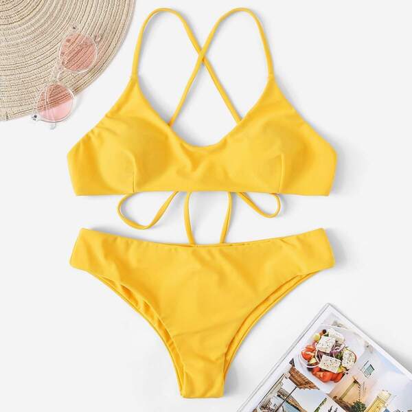 

Cross Back Top With Panty Bikini Set