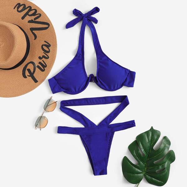 

Underwired Halter Top With Tanga Bikini Set