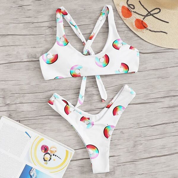 

Random Geometric Top With High Cut Bikini Set