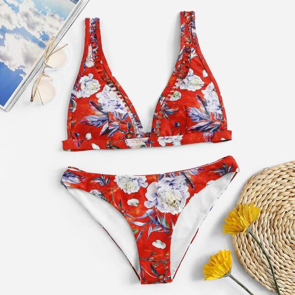

Random Floral Ladder Cut-out Bikini Set