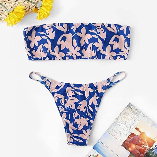 

Random Floral Bandeau With Tanga Bikini Set
