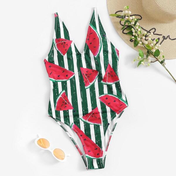

Watermelon Striped One Piece Swimwear