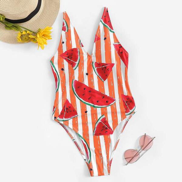 

Watermelon Striped One Piece Swimwear