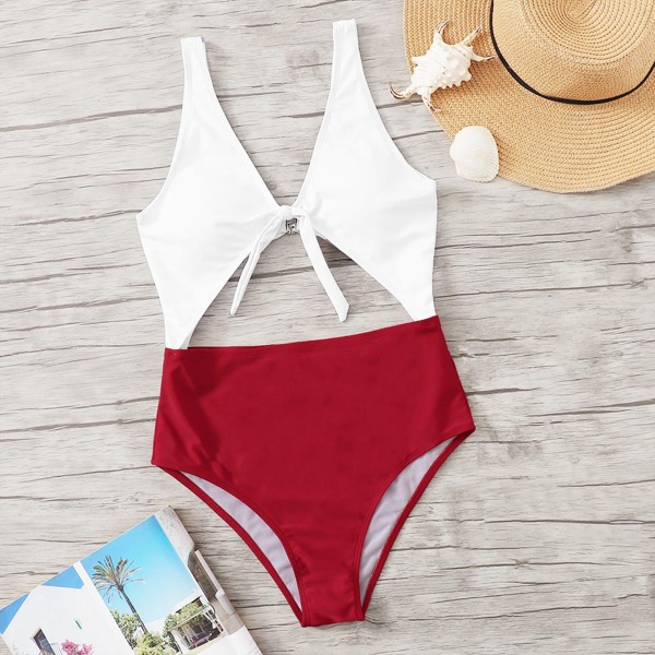 

Cut-out Two Tone One Piece Swimsuit