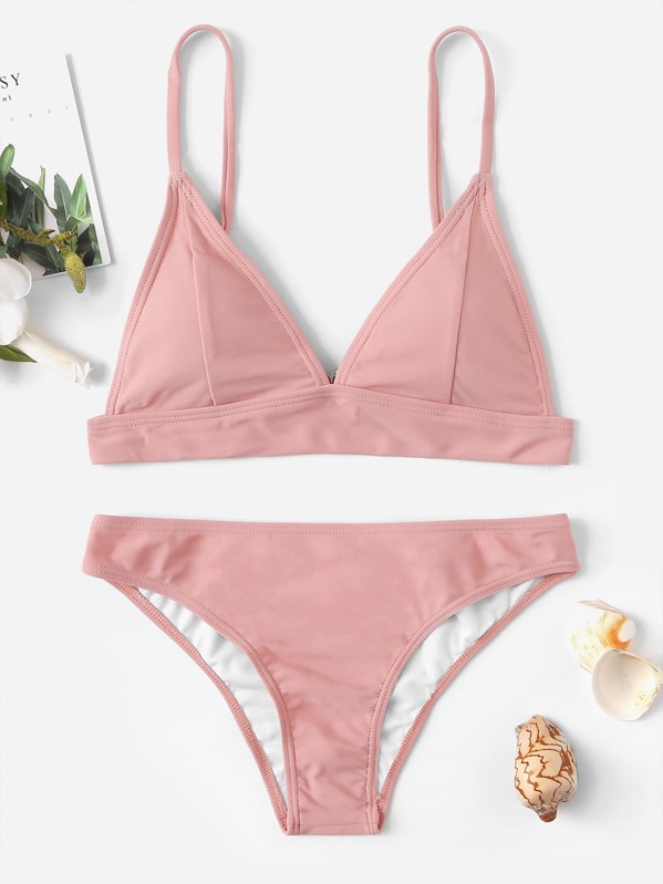 

Triangle Bra Top With Panty Bikini Set, Pink