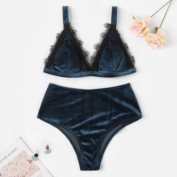 

Lace Detail Top With High Waist Bikini Set