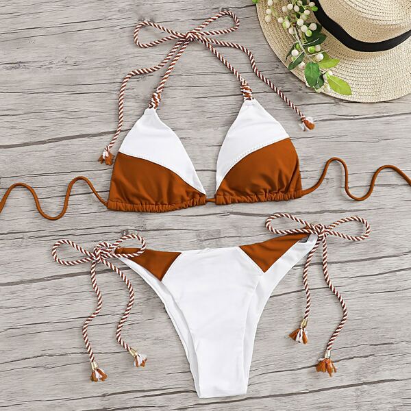 

Two Tone Halter Top With Low Rise Bikini