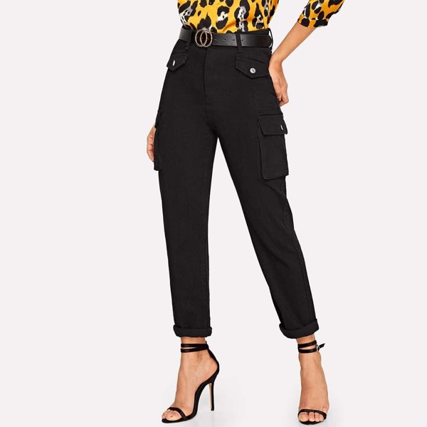 

Pocket Patched Rolled Hem Jeans