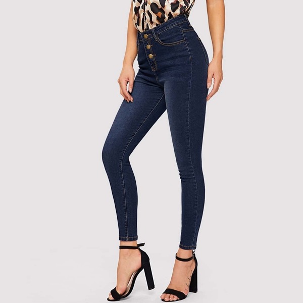 

Dark Wash Buttoned Skinny Jeans